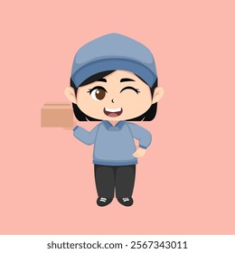 Chibi cute vector delivery girl suitable for pamphlets, banners, stickers