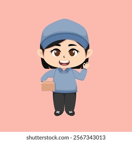 Chibi cute vector delivery girl suitable for pamphlets, banners, stickers