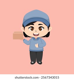 Chibi cute vector delivery girl suitable for pamphlets, banners, stickers