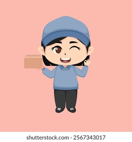 Chibi cute vector delivery girl suitable for pamphlets, banners, stickers