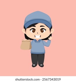 Chibi cute vector delivery girl suitable for pamphlets, banners, stickers