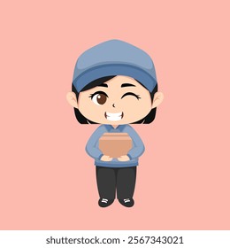 Chibi cute vector delivery girl suitable for pamphlets, banners, stickers