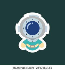 a chibi diver colored flat illustration cartoon character, depicted with a small mask and fins, ideal for underwater and adventure visuals.