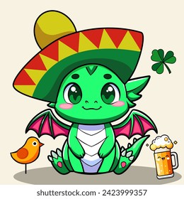 A Chibi dragon cartoon Saint Patrick's Day.Generative AI