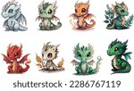 Chibi dragon vectors for illustration. Cute dragon vector bundle