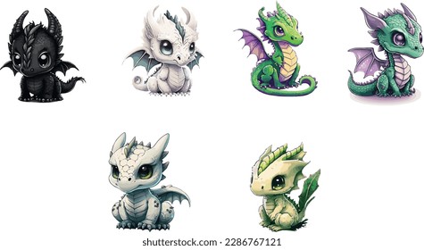 Chibi dragon vectors for illustration. Cute dragon vector bundle