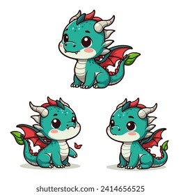 Chibi dragon vectors for illustration. Cute dragon vector bundle