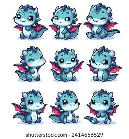 Chibi dragon vectors for illustration. Cute dragon vector bundle