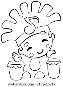 Chibi drummer. Element for coloring page. Cartoon style.