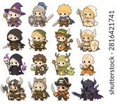 Chibi Fantasy RPG Character Classes Vector Icon Set
