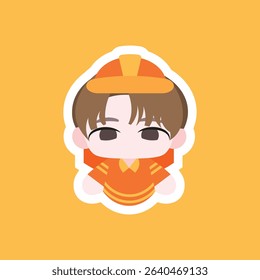 a chibi firefighter colored flat illustration cartoon character, depicted with a small helmet and hose, ideal for safety and emergency visuals.