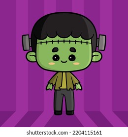 Chibi Frankenstein Cartoon Vector Icon Illustration. Flat Cartoon Style. Halloween Cartoon Vector Illustration. Chibi Cartoon Illustration