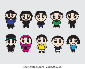 chibi friendship mascot stand together