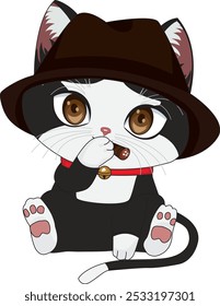 Chibi gangster cat smoking vector