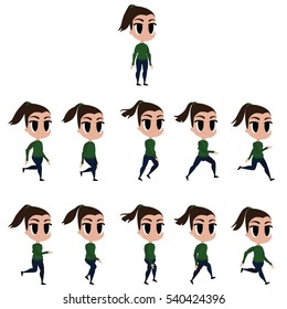 Chibi girl character sprites for games.Animation girl runs.