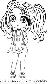 Chibi Girl for Coloring Page. Vector Illustration Cartoon Character Anime