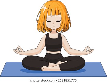 Chibi Girl Doing Easy Pose Yoga Sukhasana Yoga Asana Vector
