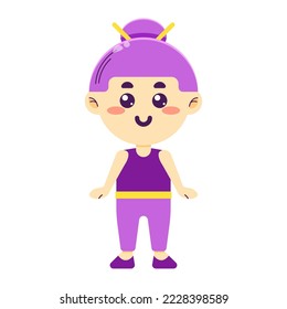 Chibi girl. Kawaii smiling character. Colorful vector illustration isolated on white background.