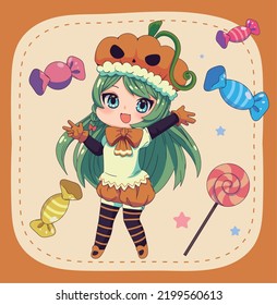 chibi girl pumpkin costume design