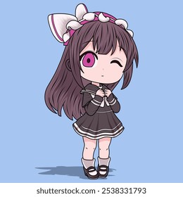 Chibi Girl with Purple Eyes and Big Ribbon