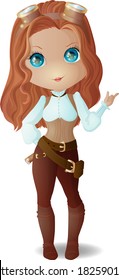 Chibi girl in a steampunk outfit. With a telescope in his hands.