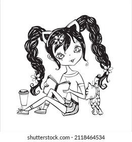 Chibi Girls Coloring Page For Kids 