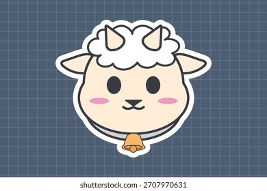 Ilustración de cara de cabra Chibi. Plantilla linda del diseño de la etiqueta engomada animal de la granja de la historieta