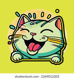 chibi green cat style vector art cute sticker icon