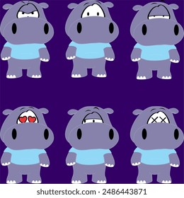 chibi hippo cute character cartoon expressions pack collection in vector format