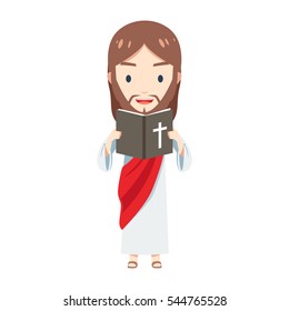 Chibi Jesus Christ is reading a bible book