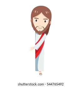 Chibi Jesus Christ is standing behind a blank space