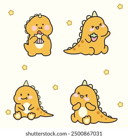 chibi kawai little cute dino dinosaurs set