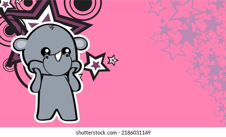 chibi kid rhino sticker cartoon background poster illustration in vector format