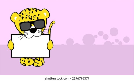 caricatura de chibi leopard kid sosteniendo el fondo del cartel. ilustración en formato vectorial
