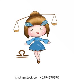 chibi libra laughing zodiac signs vector illustration