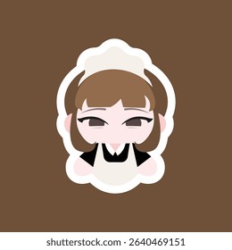 a chibi maid cute colored flat illustration cartoon character, depicted with a small apron and duster, ideal for household and service visuals.
