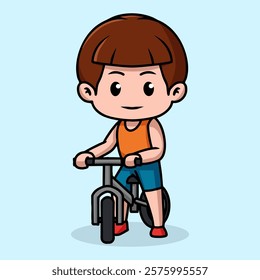 Chibi mascot character of a kid playing with bicycle