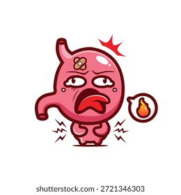 chibi mascot with stomach ache like burning