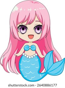 Chibi Mermaid With Pink Long Hair Vector