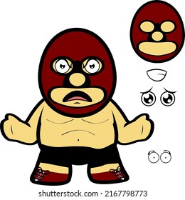 chibi mexican wrestler cartoon expressions pack illustration in vector format