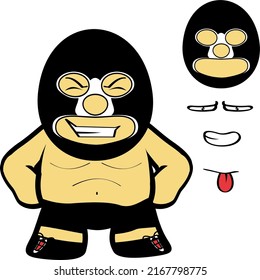 chibi mexican wrestler cartoon expressions pack illustration in vector format