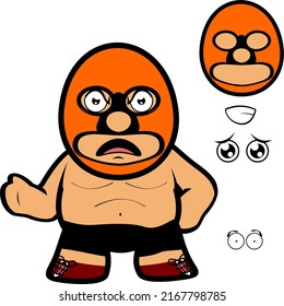 chibi mexican wrestler cartoon expressions pack illustration in vector format