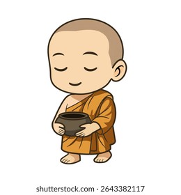 Chibi Monk segurando esmolas tigela vetor ilustração