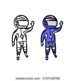 Chibi Motor Racer hand drawn style illustration, with outlines for children's coloring books
