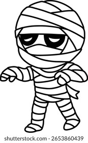 Chibi Mummy Boy Halloween Costume Colorir Página