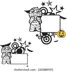chibi mummy caricatura copia espacio halloween set ilustración en formato vectorial