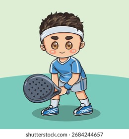 Chibi Padel Player in Action with Racket