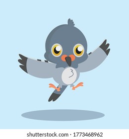 A chibi pigeon flying with open wings.