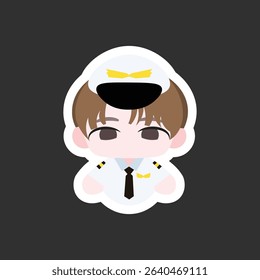 a chibi pilot cute colored flat illustration cartoon character, depicted with a tiny cap and wings, ideal for aviation and travel visuals.