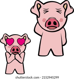 chibi pink pig cartoon expressions pack illustration in vector format